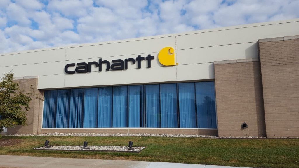 Carhart Channel Letter Signage on building with logo