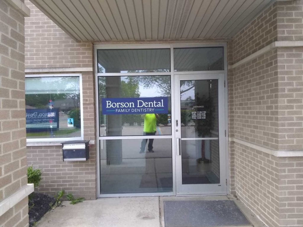 Borson Dental family dentistry window logo vinyl graphics