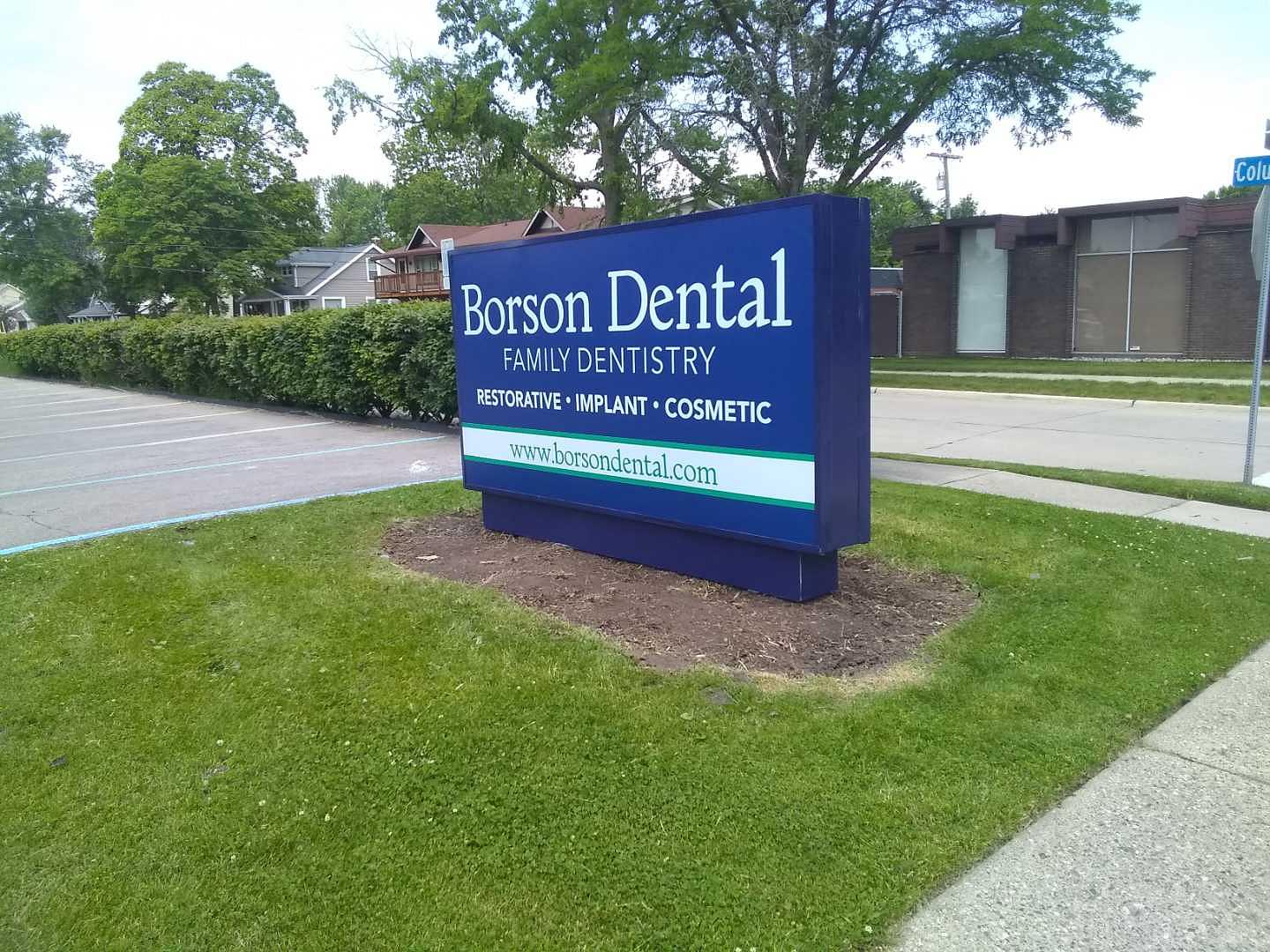 Borson Dental Family Dentistry monument sign illuminating flex face