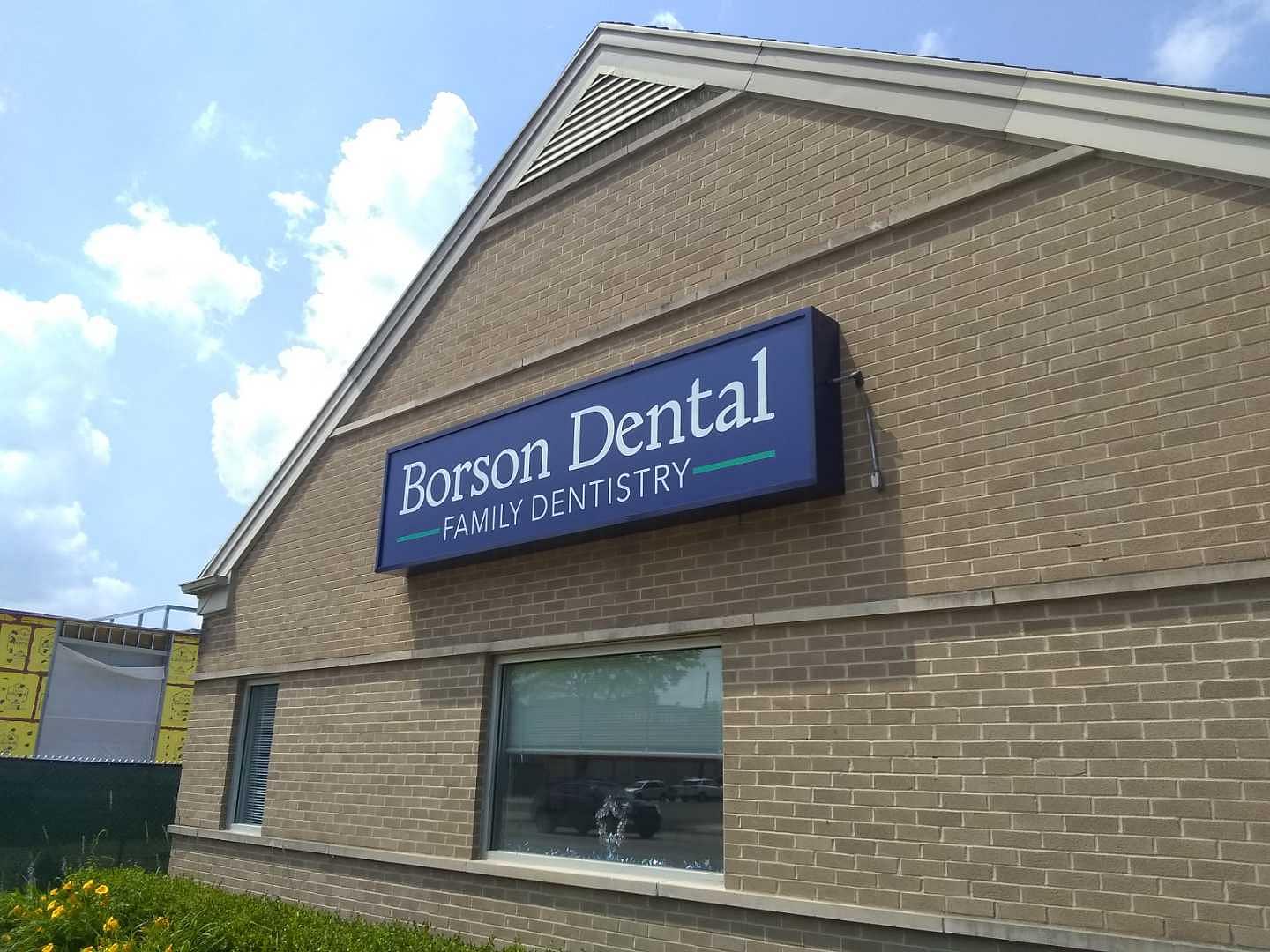 Borson Dental Family Dentistry wall building iluminating box sign flex face polycarbnate fACE