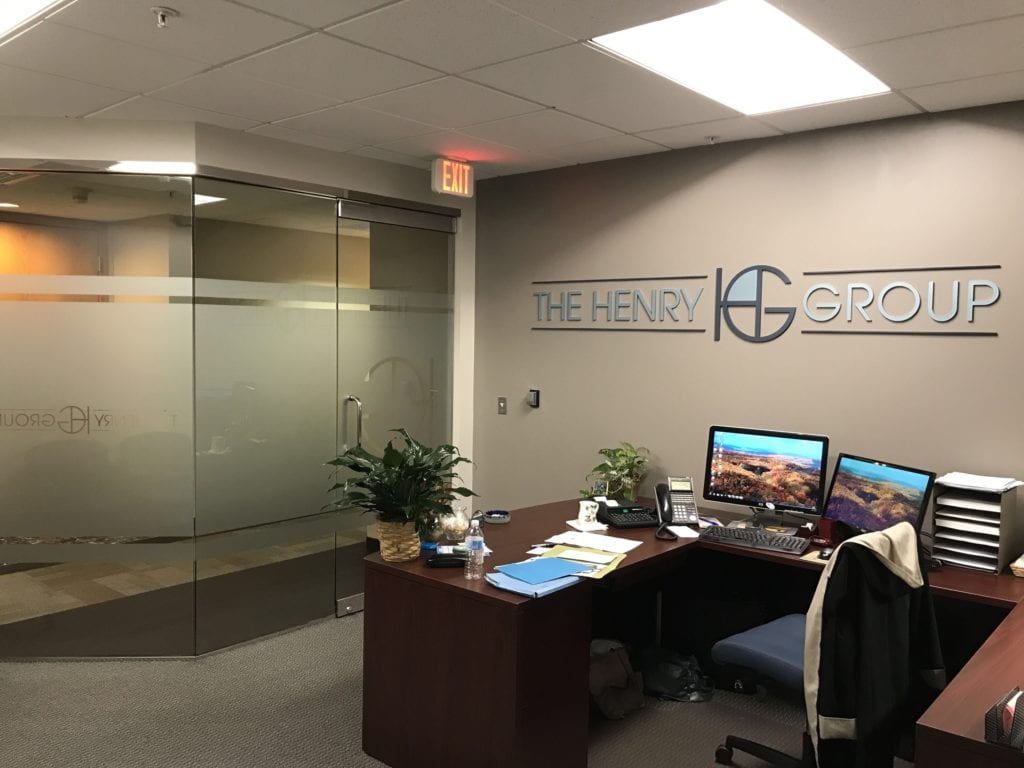 The Henry Group Interior Reception Sign, thin dimensional letters