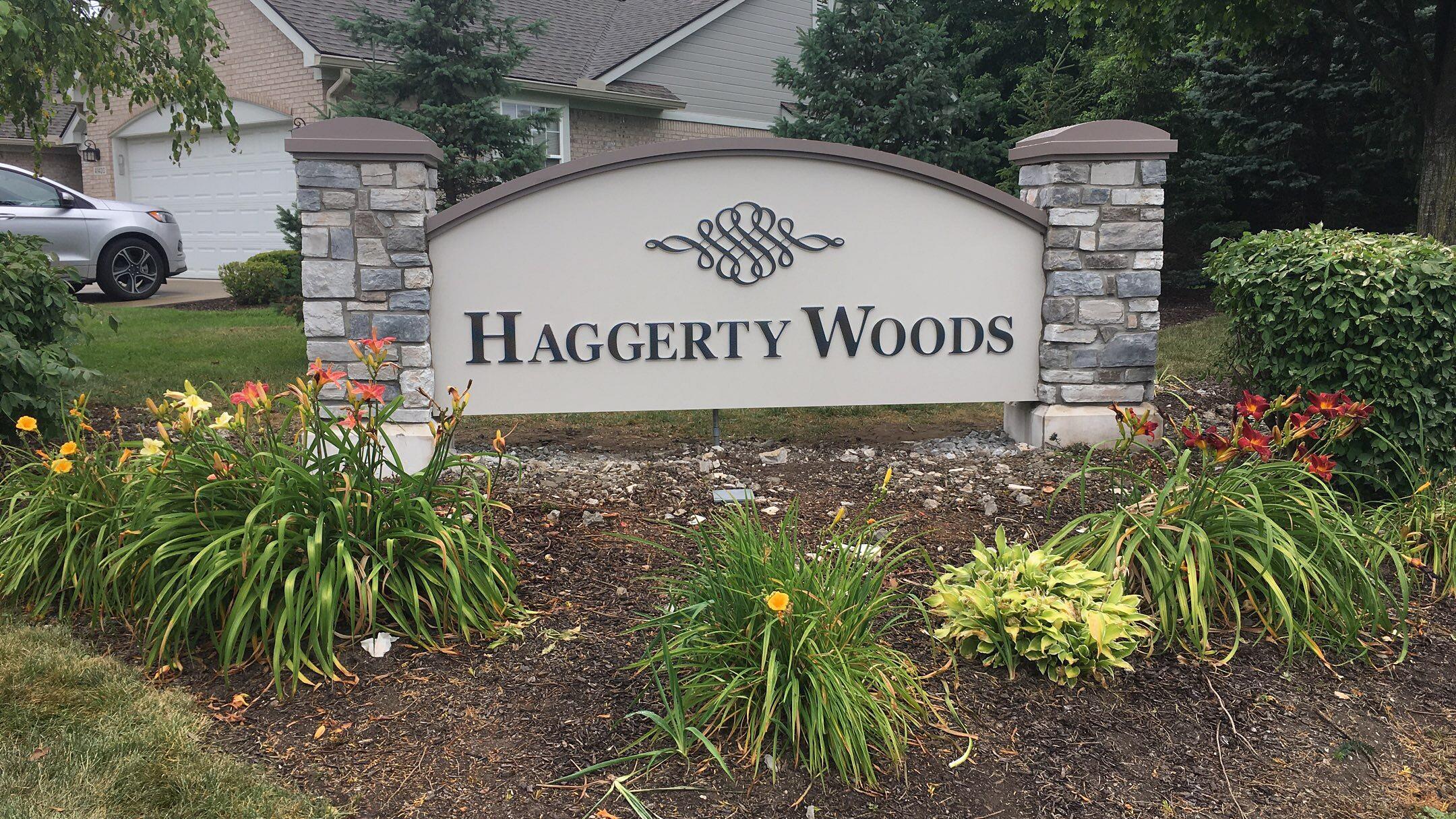 Haggerty Woods Residental Monument Sign stone masonry pillars