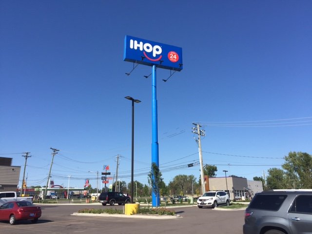 Large Highway IHOP Pylon Sign blue logo