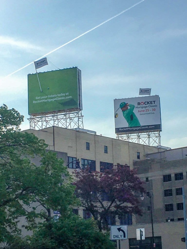 Rocket Mortgage Billboards golfing, green Detroit