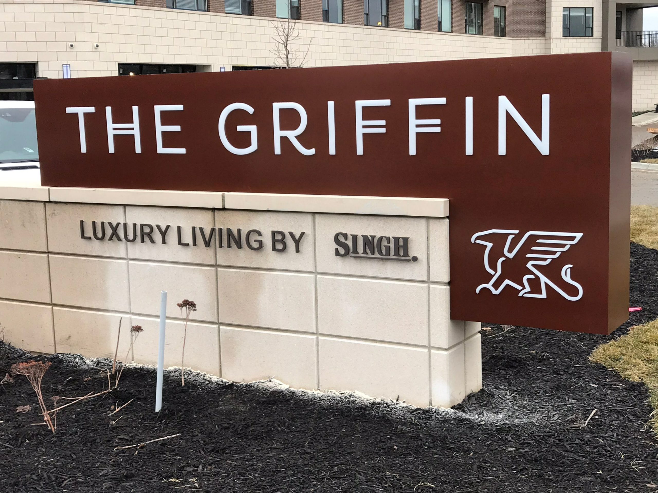 Griffin Monument Sign in Royal Oak - apartment building