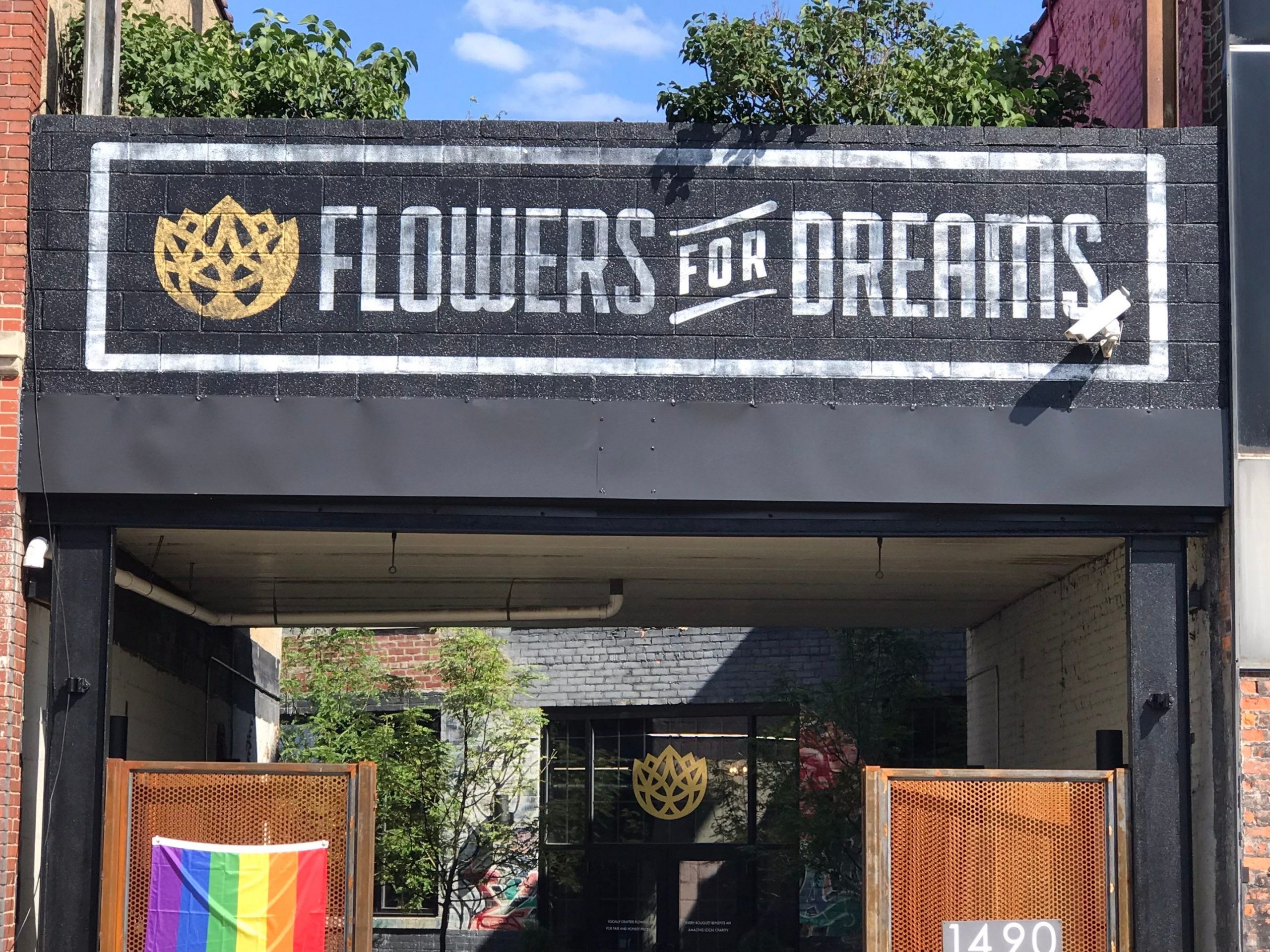 Flowers for Dreams painted on sign and window vinyl