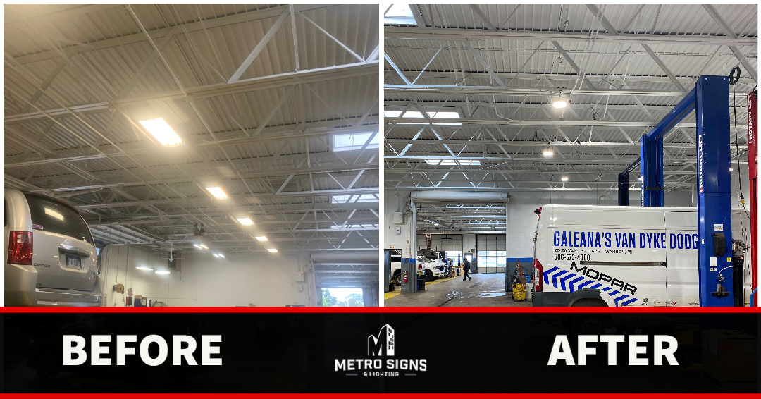 Galeana's Before and After Lighting high bay fixtures, retrofit